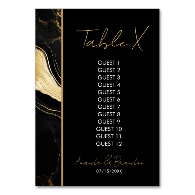 Hochzeitsfeier mit Luxus-Schwarz-Gold-Marmor Tischnummer (Vorderseite)