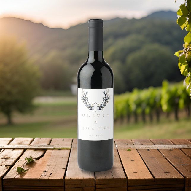 Hochzeitsfeier mit moderner Olivenbäume Weinetikett (Von Creator hochgeladen)