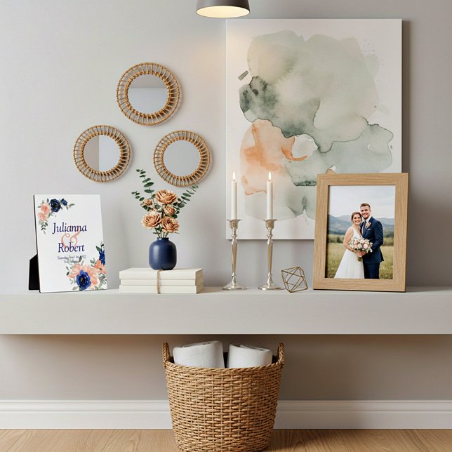 Hochzeitsfeier mit Pfirsich und Blauer Wasserfarbe Fotoplatte (Von Creator hochgeladen)