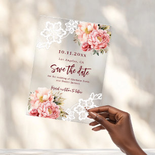 Hochzeitsfeier mit rosa pfirsichfarbenem Spitzen S Acryleinladungen