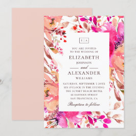 Hochzeitsfeier mit Rosa und Pfirsichblumen Einladung