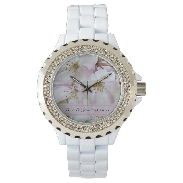 Hochzeitsfeier mit rosa und weißem Krabbenapfel Armbanduhr (Vorderseite)