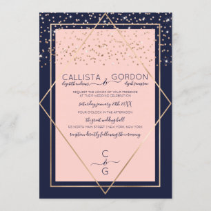 Hochzeitsfeier mit rosafarbenem Gold Confetti Geo  Einladung
