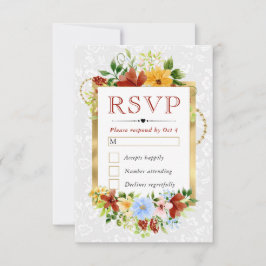 Hochzeitsfeier mit Rot-Gelb-Blumen RSVP Karte