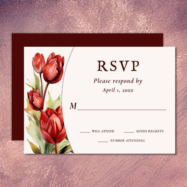 Hochzeitsfeier mit Rotem Tulips RSVP Karte (Watercolor Red Tulips Spring Floral Wedding RSVP Card)
