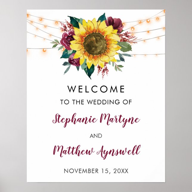 Hochzeitsfeier mit rustikalen Sonnenblumen Poster (Vorne)