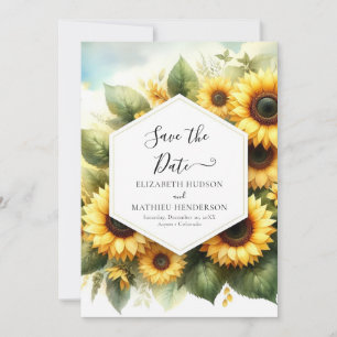 Hochzeitsfeier mit Sonnenblumen Save The Date