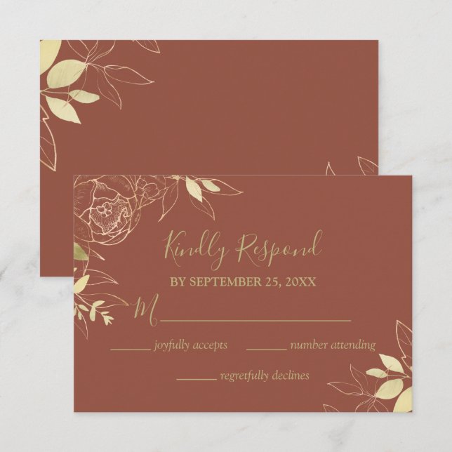 Hochzeitsfeier mit Terracotta & Gold Peony RSVP Karte (Vorne/Hinten)
