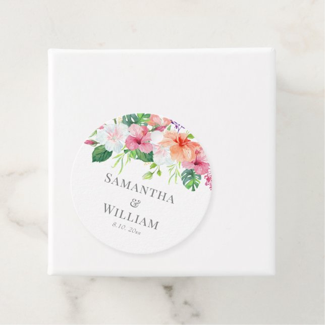 Hochzeitsfeier mit tropischem Blumenpfirsiche Geschenkanhänger (Beispiel)