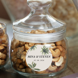 Hochzeitsfeier mit tropischen Palmen Runder Aufkleber