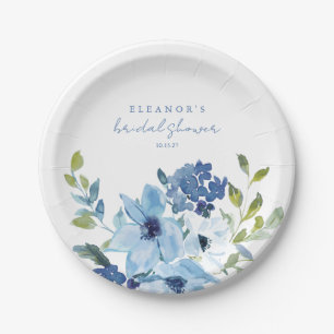 Hochzeitsfeier mit Wasserfarbe Floral in Hellblau  Pappteller