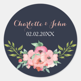 Hochzeitsfeier mit Wasserfarben-Navy-Blush Runder Aufkleber