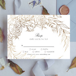 Hochzeitsfeier mit weißem und goldenem Blumenzaube RSVP Karte
