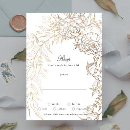 Hochzeitsfeier mit weißem und goldenem Blumenzaube RSVP Karte