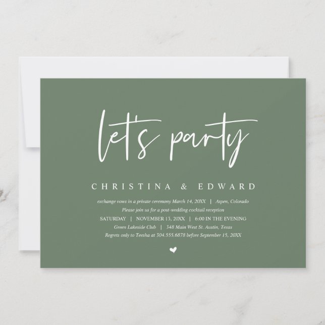 Hochzeitsfeier, modern Minimalistisch, lasse Party Einladung (Vorderseite)