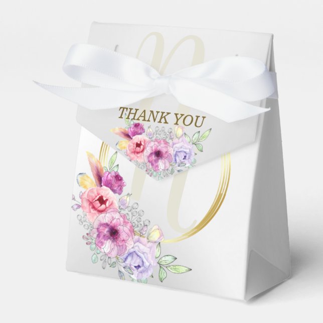 Hochzeitsfeier Monogramm farbenfroh rosa Blütengol Geschenkschachtel (Vorderseite)