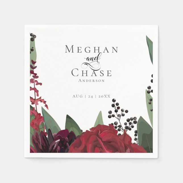 Hochzeitsfeier Napkin | Rich Burgundy Marsala Flor Serviette (Vorderseite)