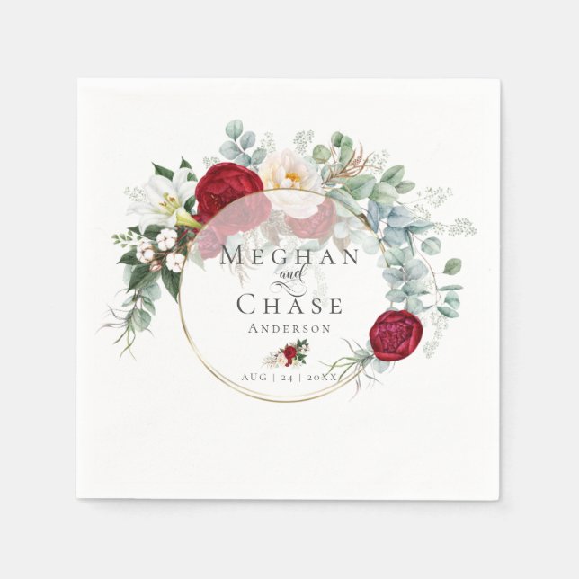 Hochzeitsfeier Napkins | Lebhafte Red Peony Bouque Serviette (Vorderseite)