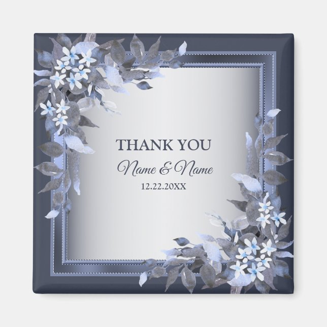 Hochzeitsfeier Navy Blue Floral Silver Gray Modern Magnet (Vorne)