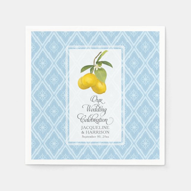 Hochzeitsfeier Navy Blue White Lemon Citrus Serviette (Vorderseite)