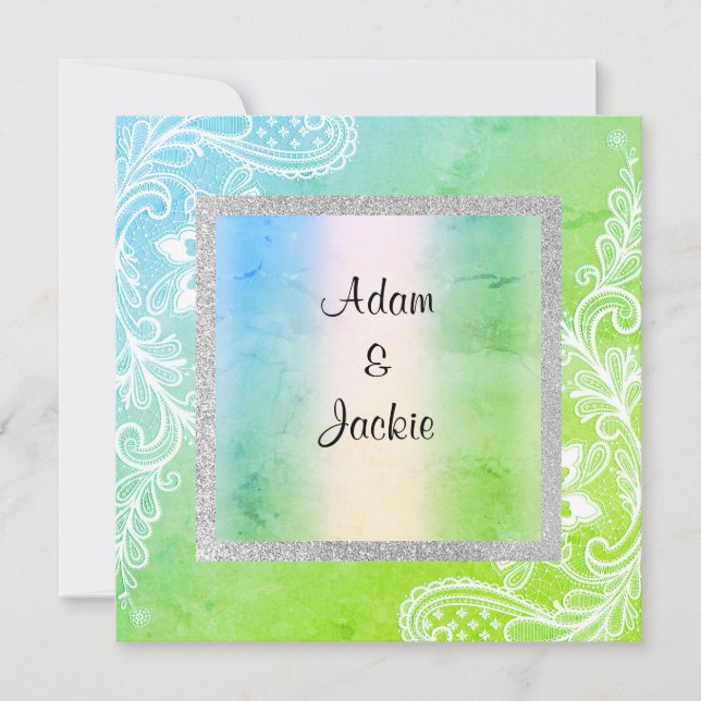 Hochzeitsfeier Neue Hochzeit GREEN BLUE Einladung (Vorderseite)