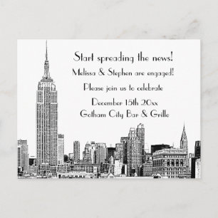 Hochzeitsfeier NYC Skyline Etched 01 Einladungspostkarte