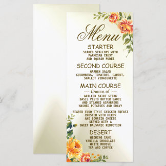 Hochzeitsfeier Orange-Gelb-Grüne Menükarte