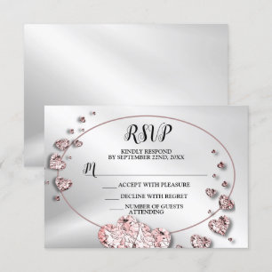 Hochzeitsfeier Pink Peach Shiny Hearts Geometric RSVP Karte
