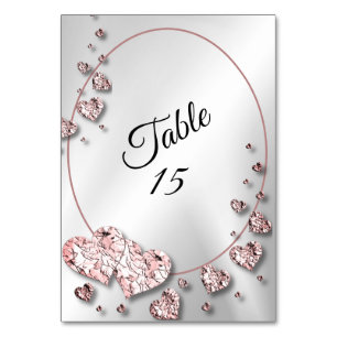 Hochzeitsfeier Pink Peach Shiny Hearts Geometric Tischnummer