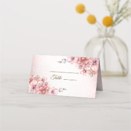 Hochzeitsfeier Pink Wasserfarbe Blume Shiny Glitze Platzkarte