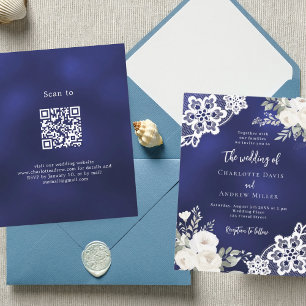 Hochzeitsfeier QR: Blaue Rosen in Navy