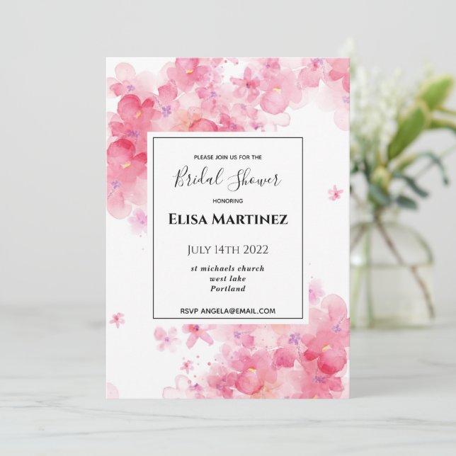 Hochzeitsfeier Rosa Blumenromantik Brautparty Save The Date (Stehend Vorderseite)