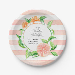 Hochzeitsfeier Rosa Streifen Zitrus Orange Art Pappteller