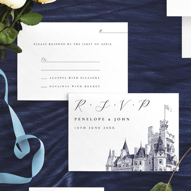 Hochzeitsfeier RSVP Karte (Elegant Script Castle Illustration Wedding RSVP Card)