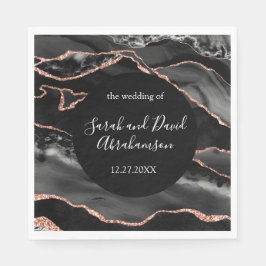 Hochzeitsfeier Schwarz und Rose Gold Glitzer Agate Serviette