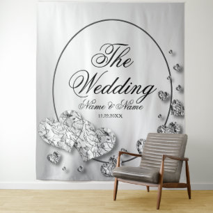 Hochzeitsfeier Silberne Herzen Grau Elegant Wandteppich