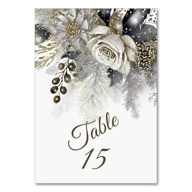 Hochzeitsfeier Silver Golden White Roses Blume Tischnummer (Vorderseite)