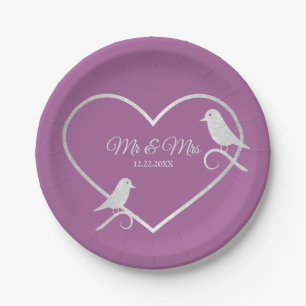 Hochzeitsfeier Silver Gray Heart Pink Elegant Pappteller