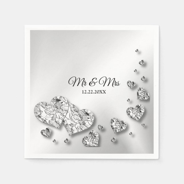 Hochzeitsfeier Silver Hearts Gray Elegant Trendy Serviette (Vorderseite)