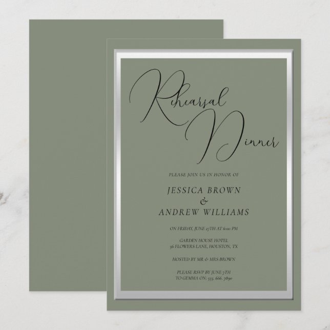 Hochzeitsfeier Silver Wedding Probe Dinner Einladung (Vorne/Hinten)