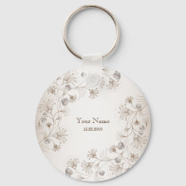 Hochzeitsfeier Tan Blumen Herz Beige Elegant Schlüsselanhänger