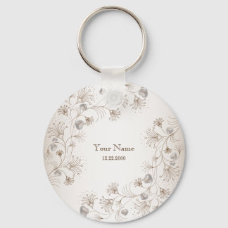 Hochzeitsfeier Tan Blumen Herz Beige Elegant Schlüsselanhänger