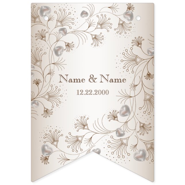 Hochzeitsfeier Tan Blumenkohl Beige Elegant Wimpelkette (Erste Fahne)