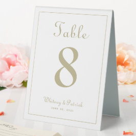 Hochzeitsfeier Tischnummer Elegantes White & Gold Tischaufsteller