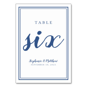 Hochzeitsfeier Tischnummer Six Simple Blue & White