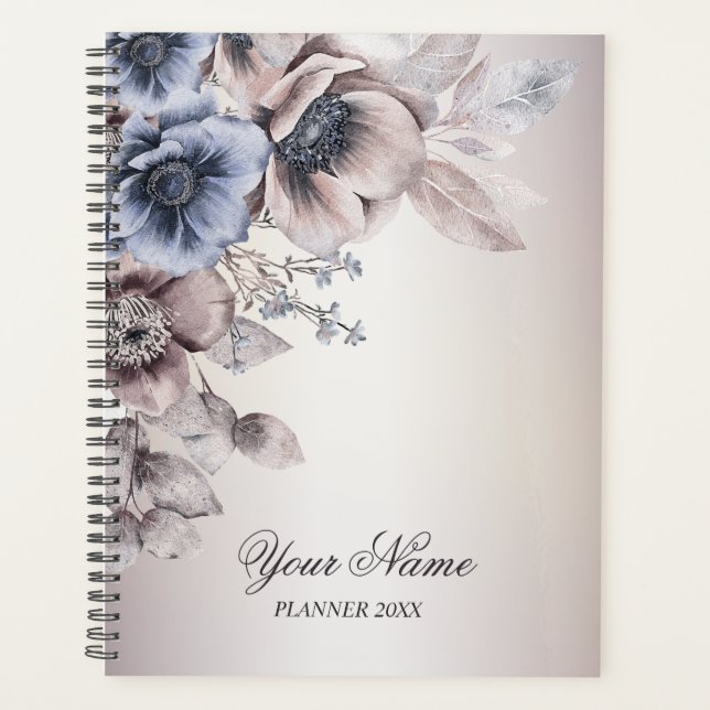 Hochzeitsfeier Wasserfarbe Pastellblau Beige Blume Planer (Vorderseite)
