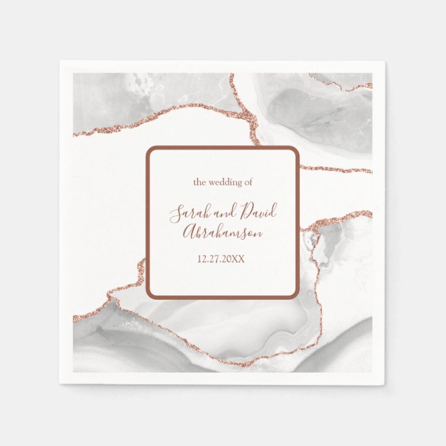 Hochzeitsfeier Weißer Rose Gold Glitzer Agate Serviette (Vorderseite)