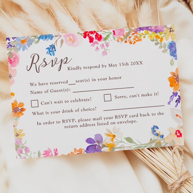 Hochzeitsfeier Wildblumen Boho garden RSVP Karte (Boho garden summer floral wildflowers wedding RSVP card)
