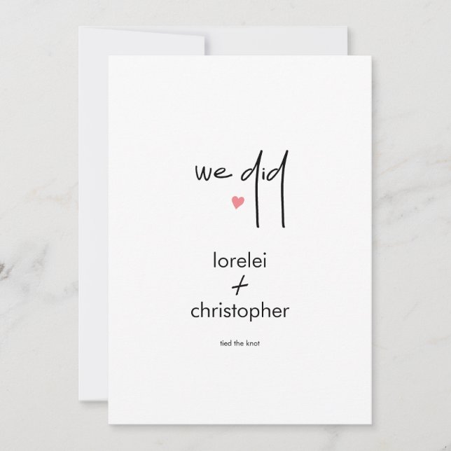 Hochzeitsfeier zum Minimalistischen Chic Elopement Einladung (Vorderseite)