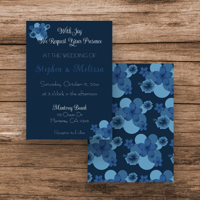 Hochzeitsfeier zum Thema Blue Tropical Einladung (Navy Tropical Flower Wedding Invitation)